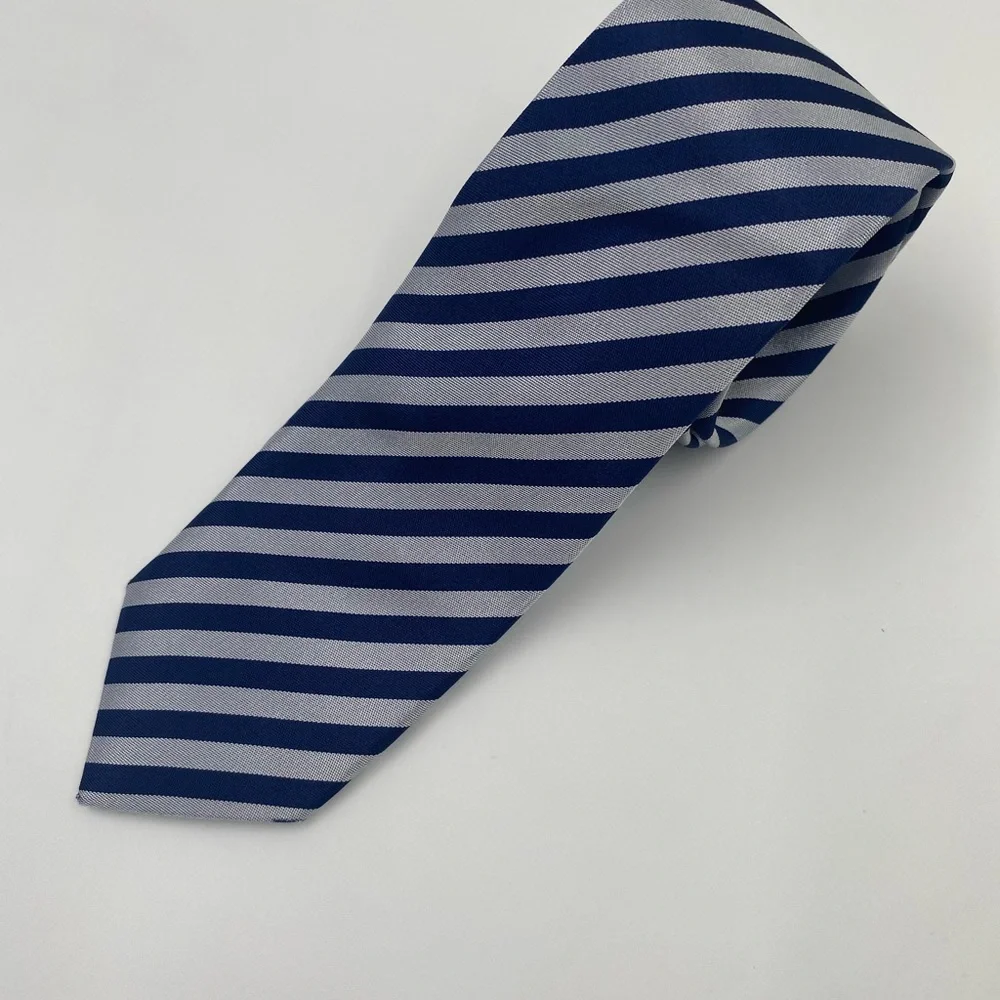Thomas Pink Navy and White Diagonal Striped Tie - Picture 1 of 5